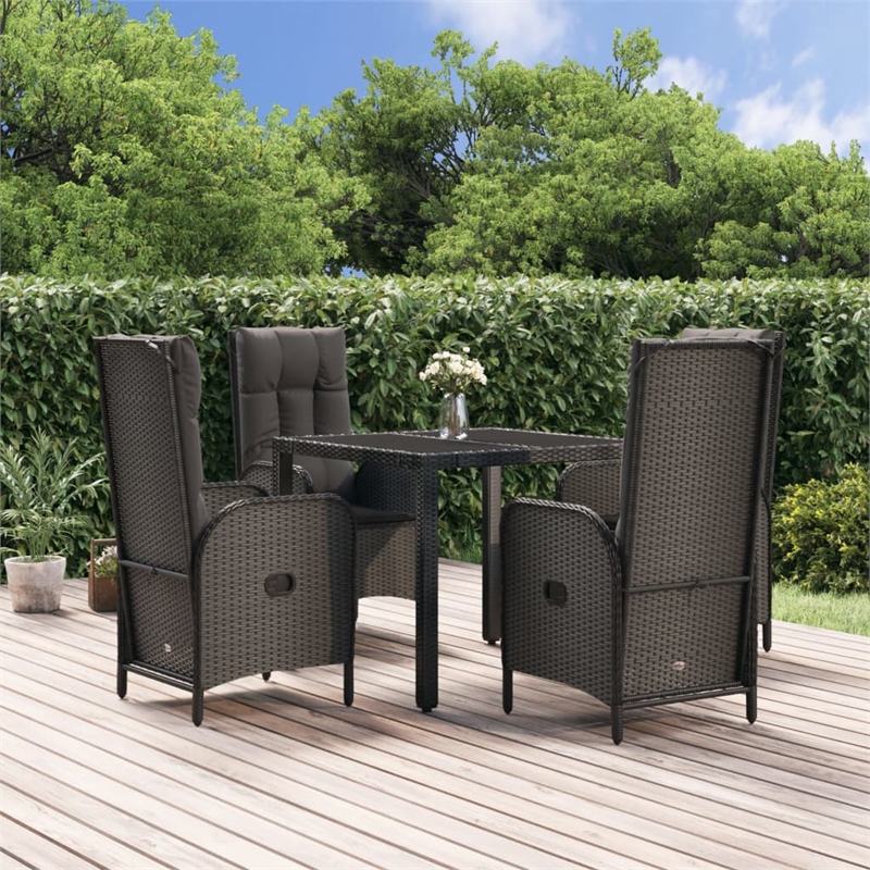 Afuera Living Contemporary Synthetic Poly Rattan Garden Dining Set in Black