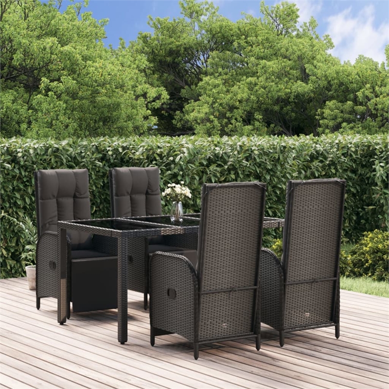 Afuera Living Contemporary Synthetic Poly Rattan Garden Dining Set in Black