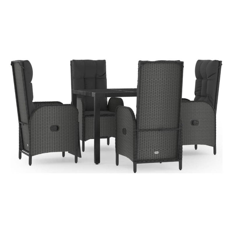 Afuera Living Contemporary Synthetic Poly Rattan Garden Dining Set in Black