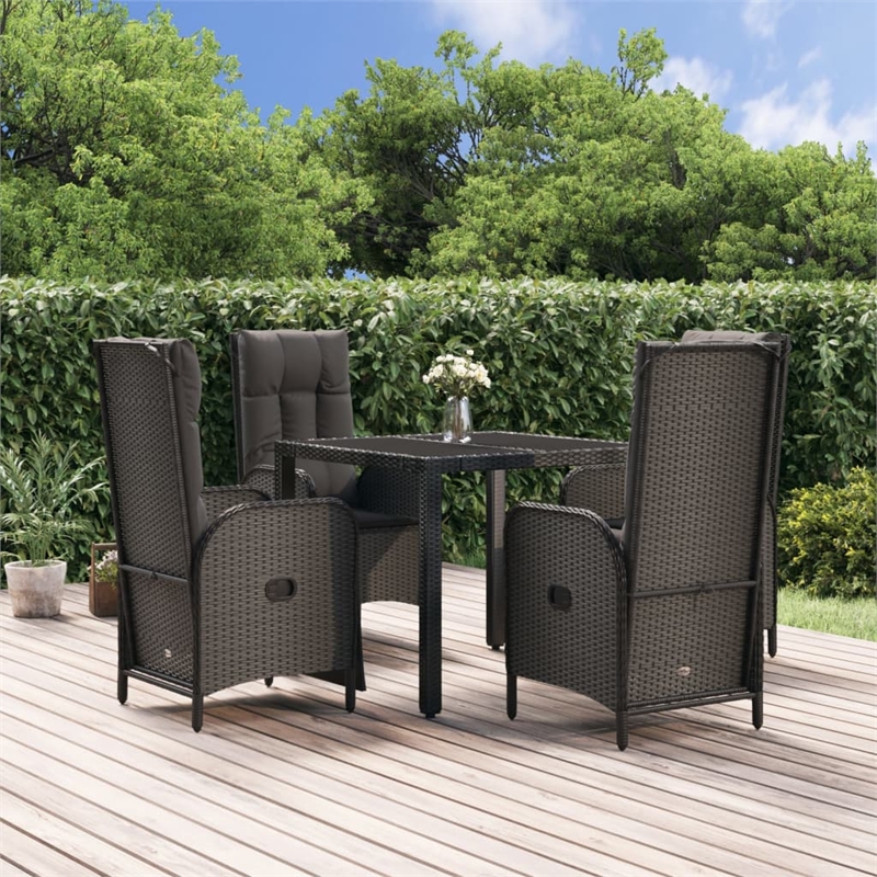 Afuera Living Contemporary Synthetic Poly Rattan Garden Dining Set in Black