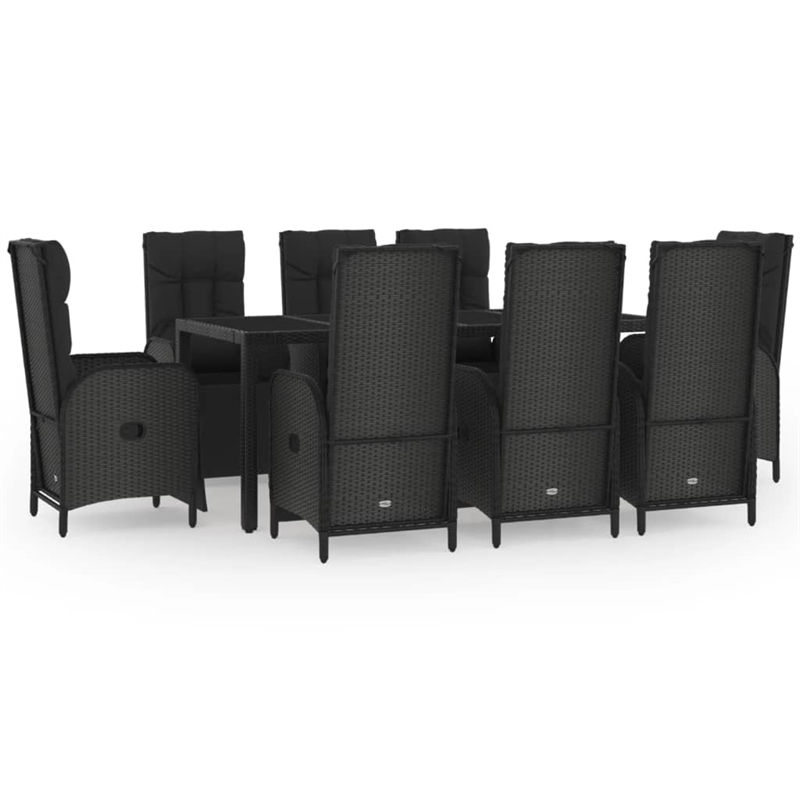 Afuera Living Contemporary Synthetic Poly Rattan Garden Dining Set in Black