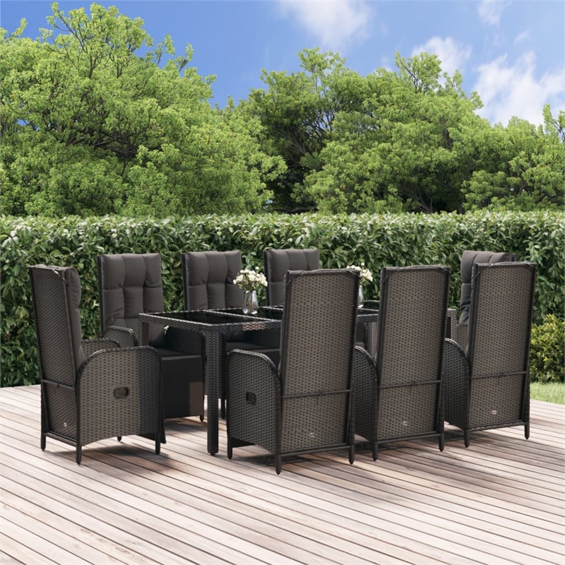 Afuera Living Contemporary Synthetic Poly Rattan Garden Dining Set in Black