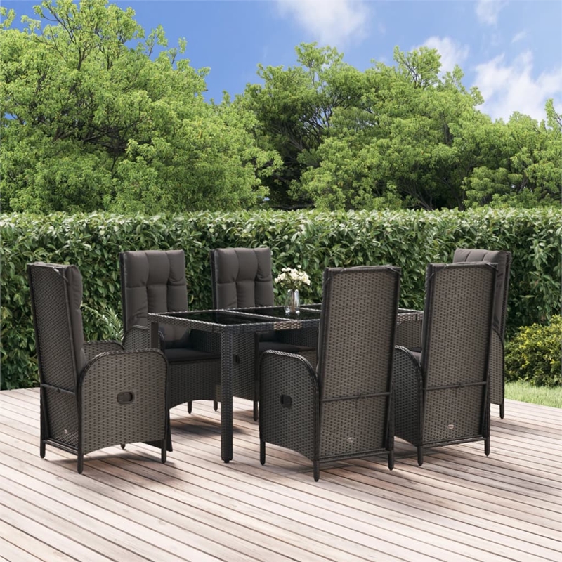 Afuera Living Contemporary Synthetic Poly Rattan Garden Dining Set in Black