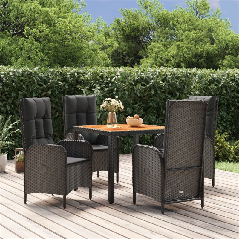 Afuera Living Contemporary Synthetic Poly Rattan Garden Dining Set in Black