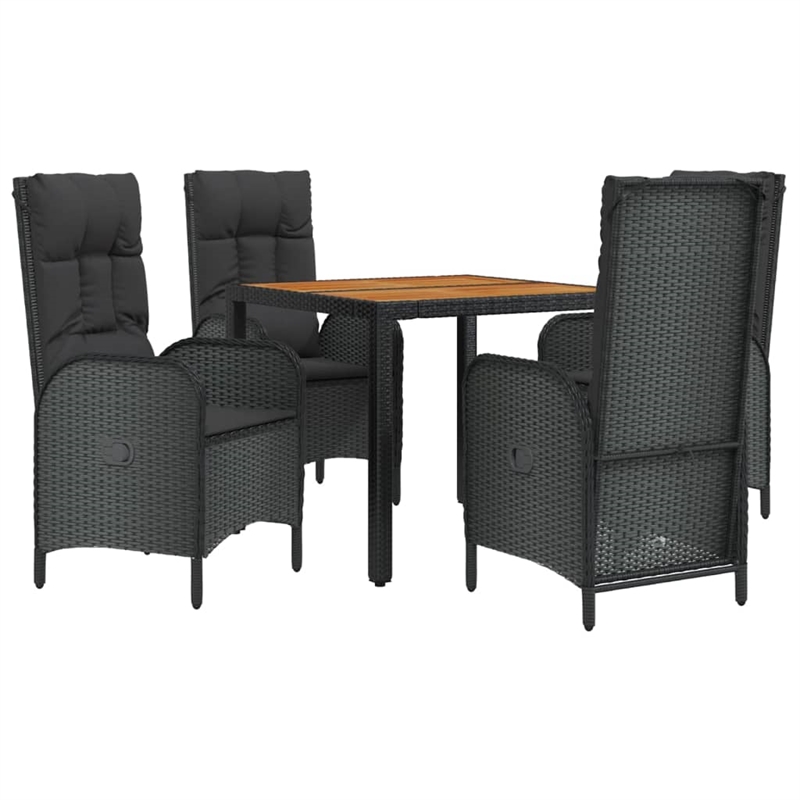 Afuera Living Contemporary Synthetic Poly Rattan Garden Dining Set in Black