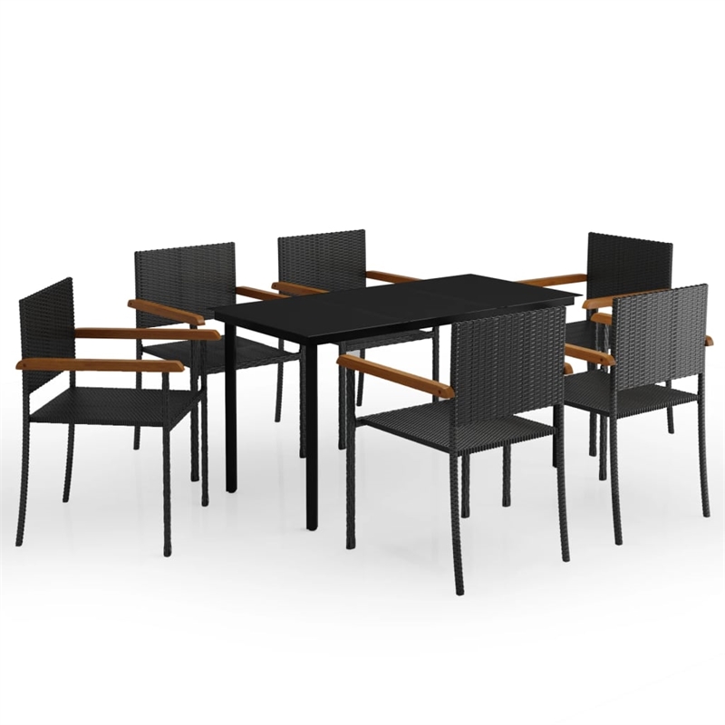 Afuera Living Contemporary Synthetic Poly Rattan Garden Dining Set in Black