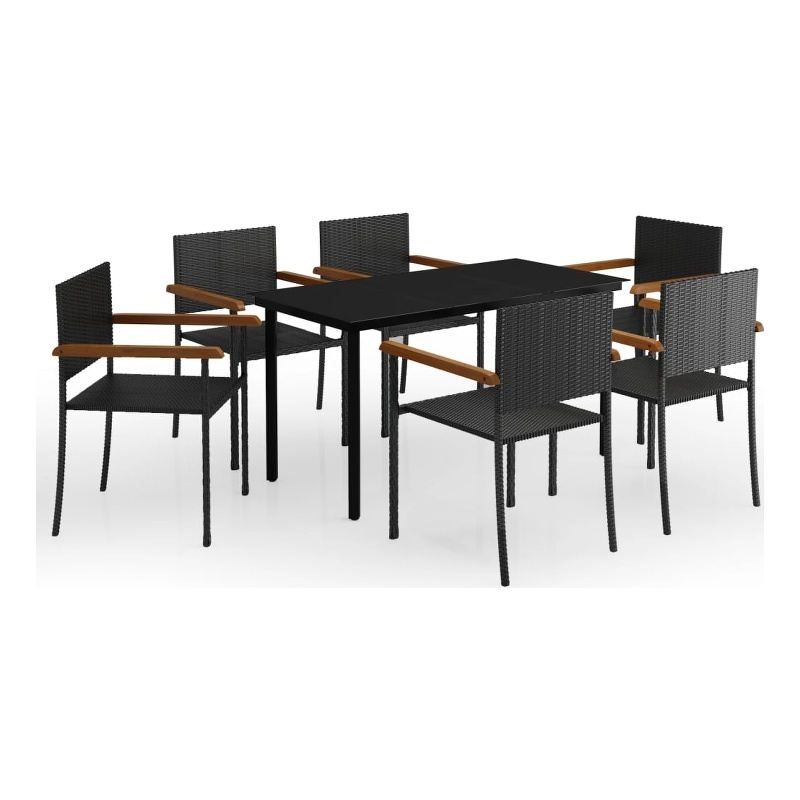Afuera Living Contemporary Synthetic Poly Rattan Garden Dining Set in Black