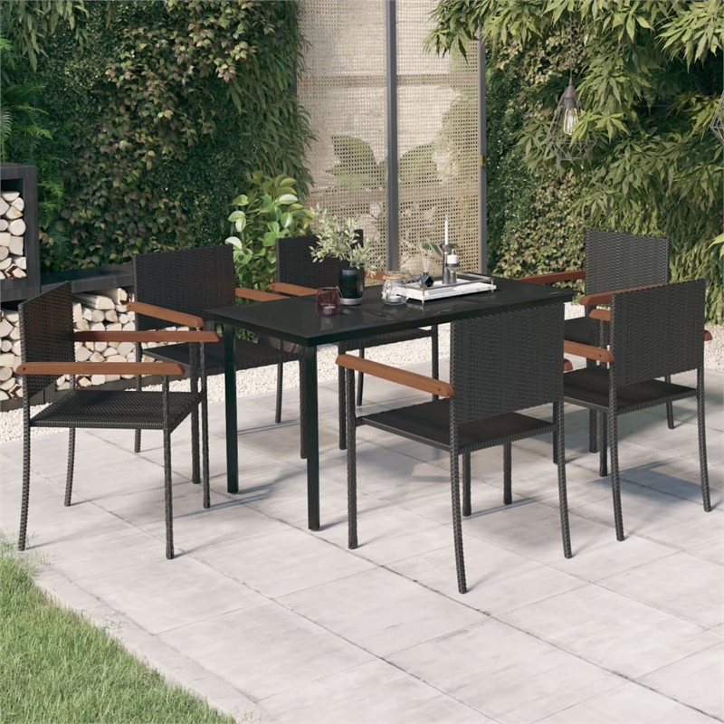 Afuera Living Contemporary Synthetic Poly Rattan Garden Dining Set in Black