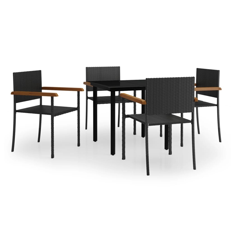 Afuera Living Contemporary Synthetic Poly Rattan Garden Dining Set in Black