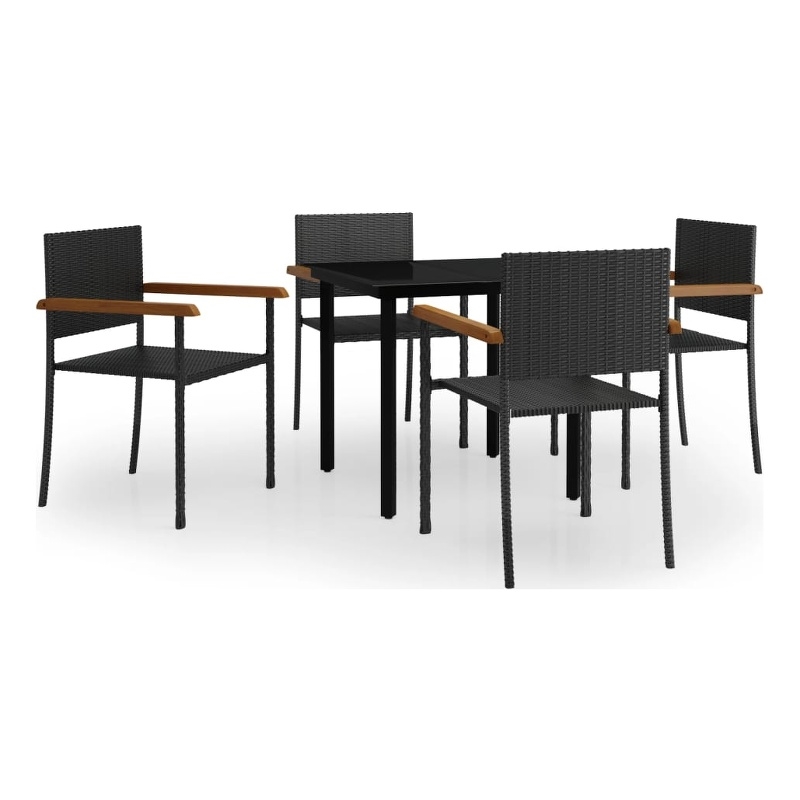 Afuera Living Contemporary Synthetic Poly Rattan Garden Dining Set in Black