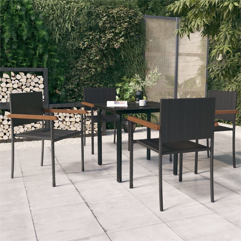 Afuera Living Contemporary Synthetic Poly Rattan Garden Dining Set in Black