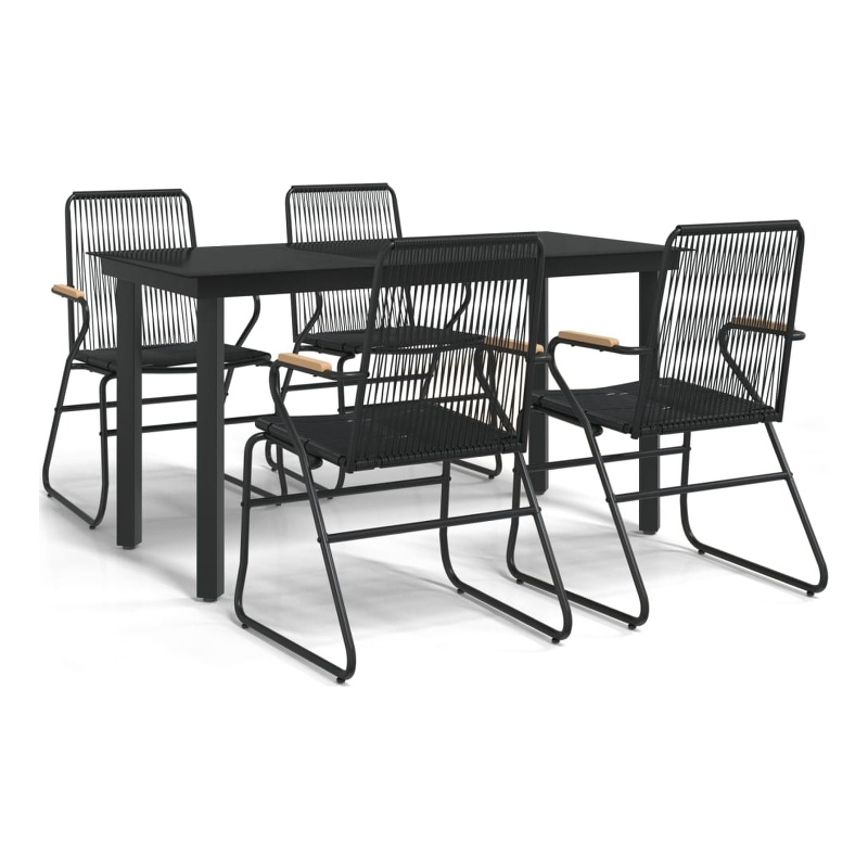 Afuera Living Contemporary Garden Dining Set in Powder-Coated Black