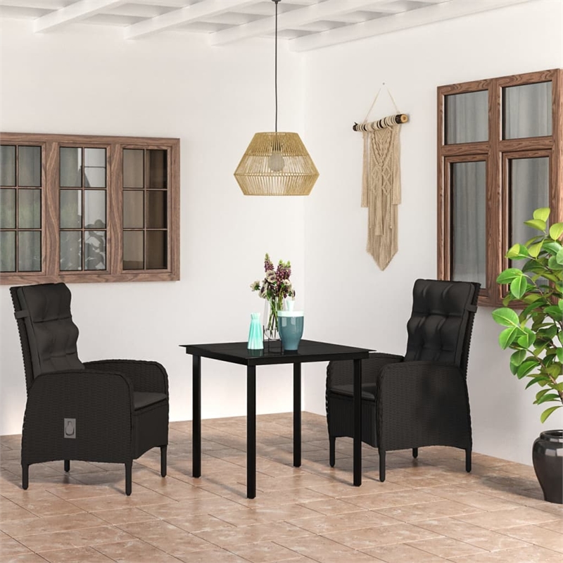 Afuera Living Contemporary Synthetic Poly Rattan Garden Dining Set in Black