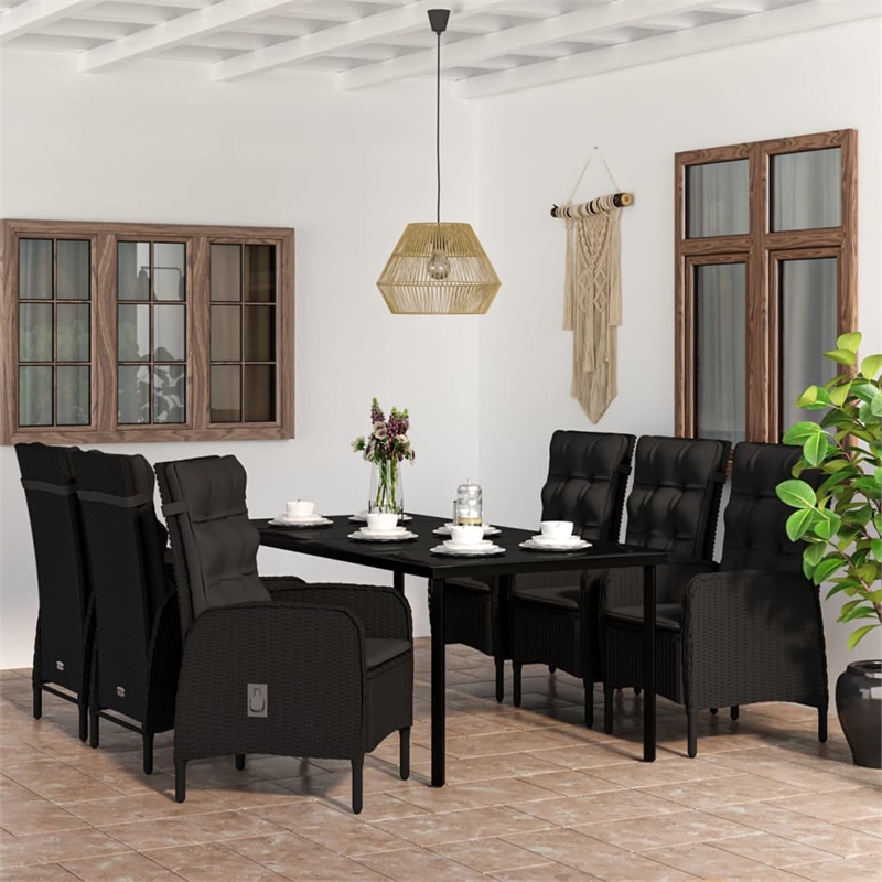 Afuera Living Contemporary Synthetic Poly Rattan Garden Dining Set in Black