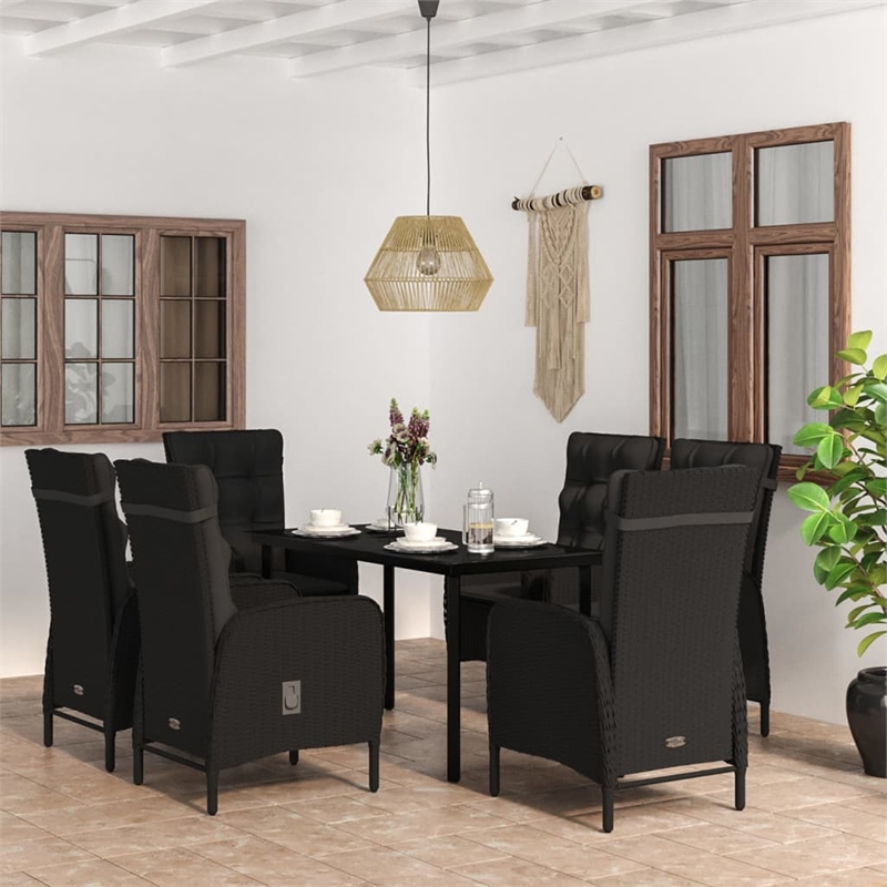 Afuera Living Contemporary Synthetic Poly Rattan Garden Dining Set in Black