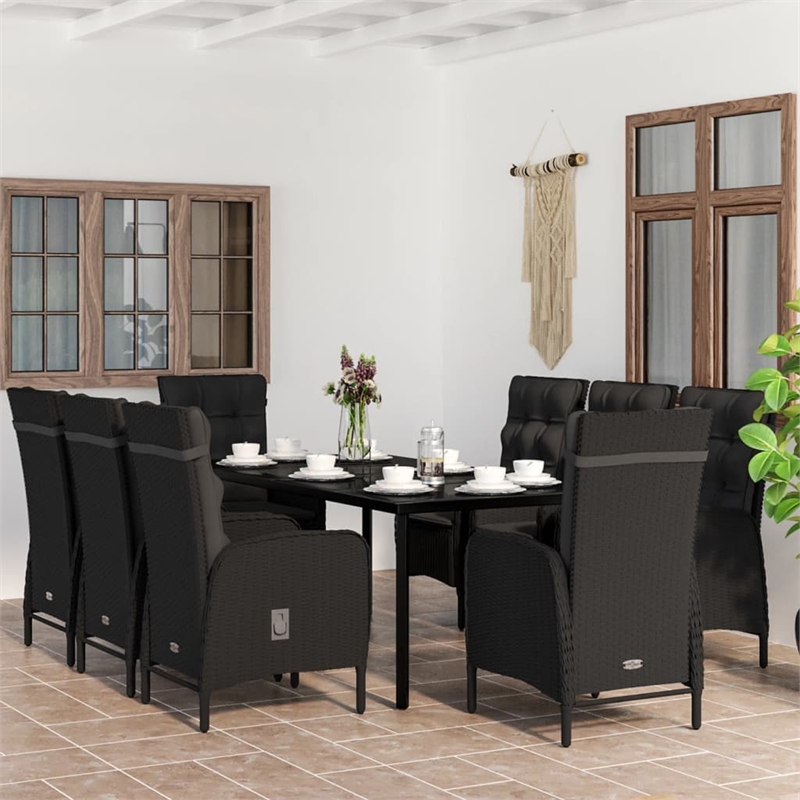 Afuera Living Contemporary Garden Dining Set in Powder-Coated Black