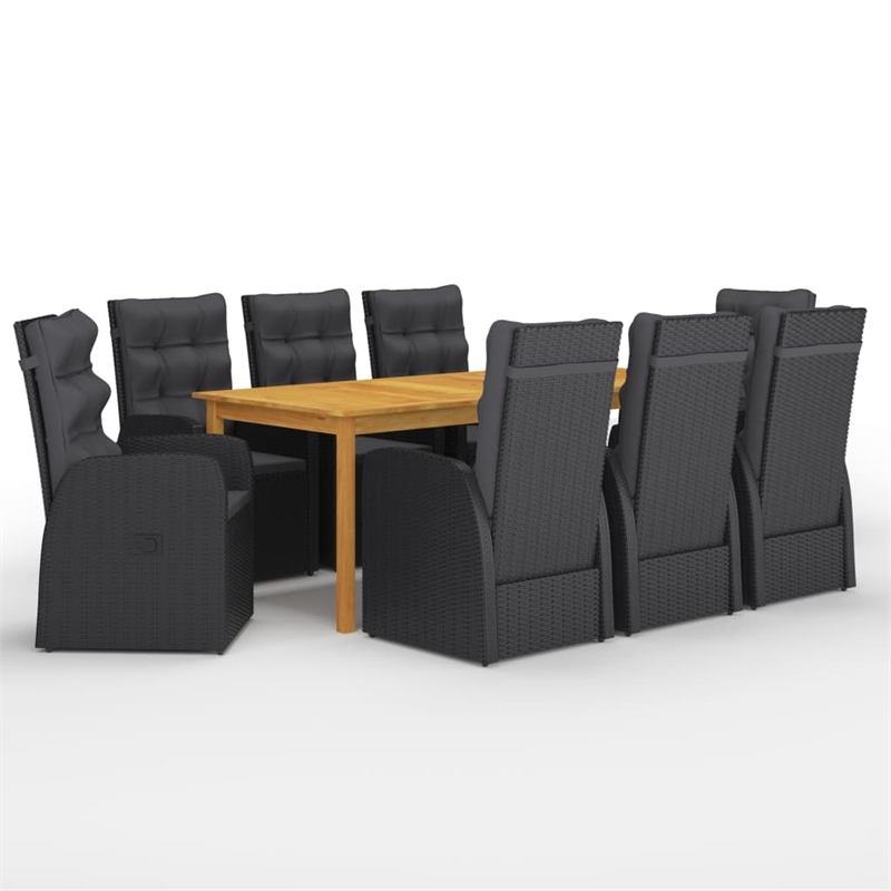 Afuera Living Contemporary Synthetic Poly Rattan Garden Dining Set in Black
