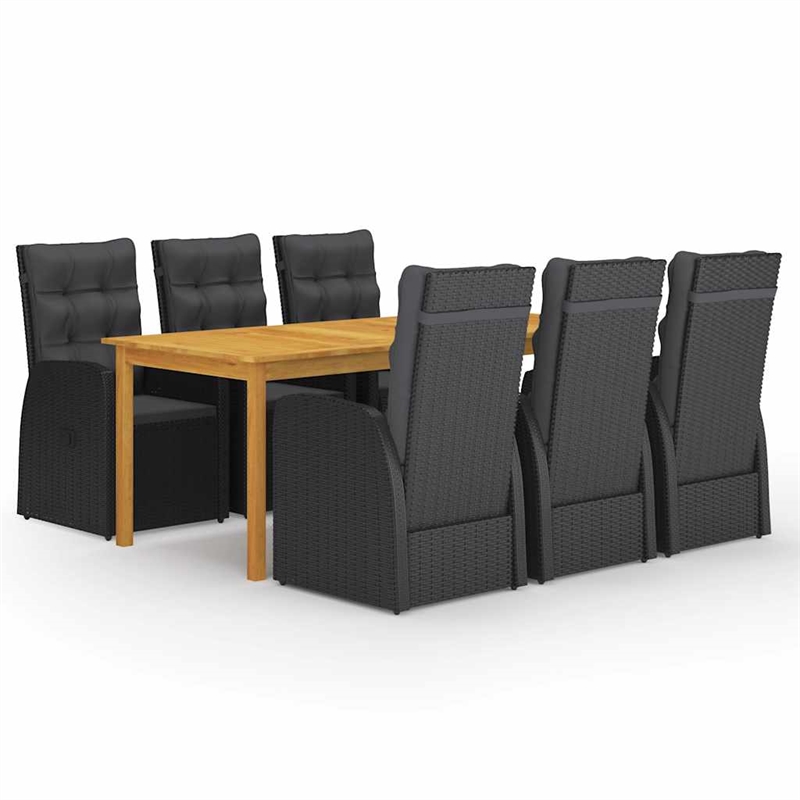 Afuera Living Contemporary Synthetic Poly Rattan Garden Dining Set in Black