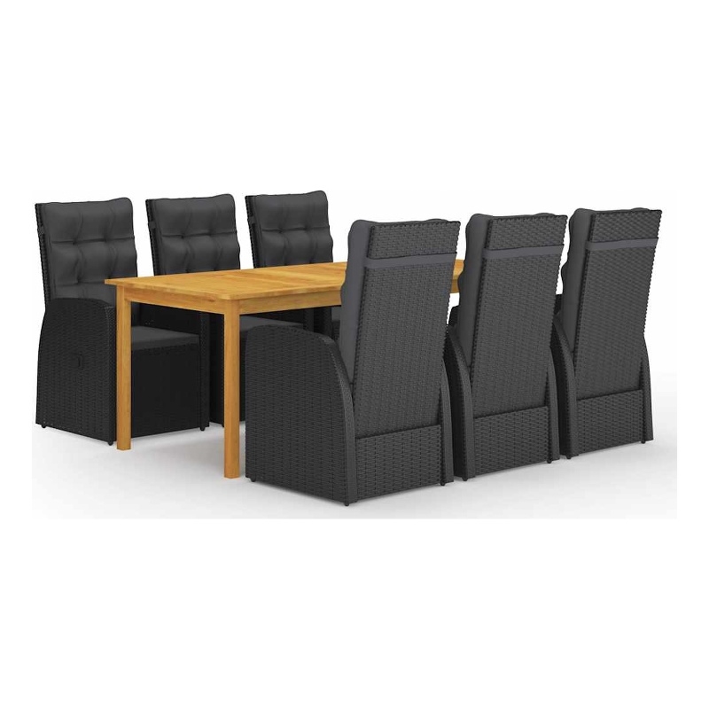 Afuera Living Contemporary Synthetic Poly Rattan Garden Dining Set in Black