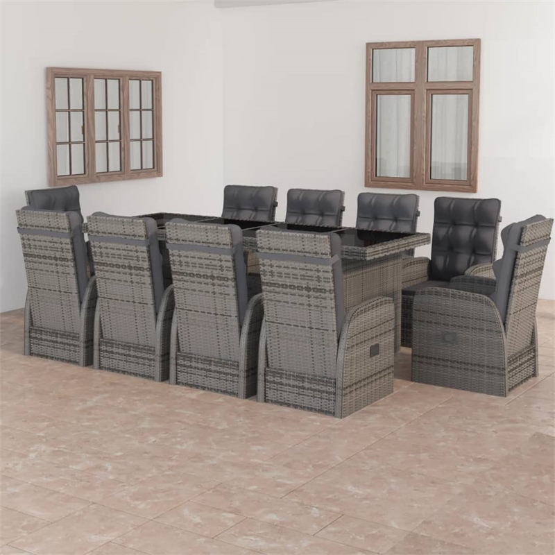 Afuera Living Contemporary Synthetic Poly Rattan 11PC Garden Dining Set in Gray