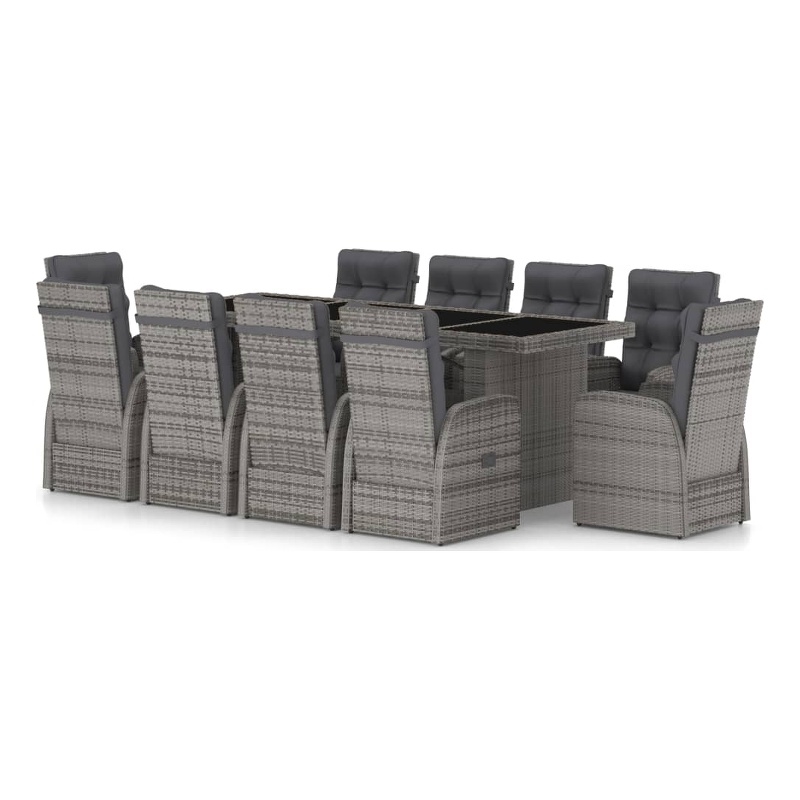 Afuera Living Contemporary Synthetic Poly Rattan 11PC Garden Dining Set in Gray