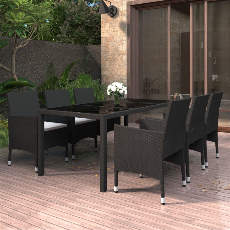 Afuera Living Contemporary Synthetic Poly Rattan Garden Dining Set in Black