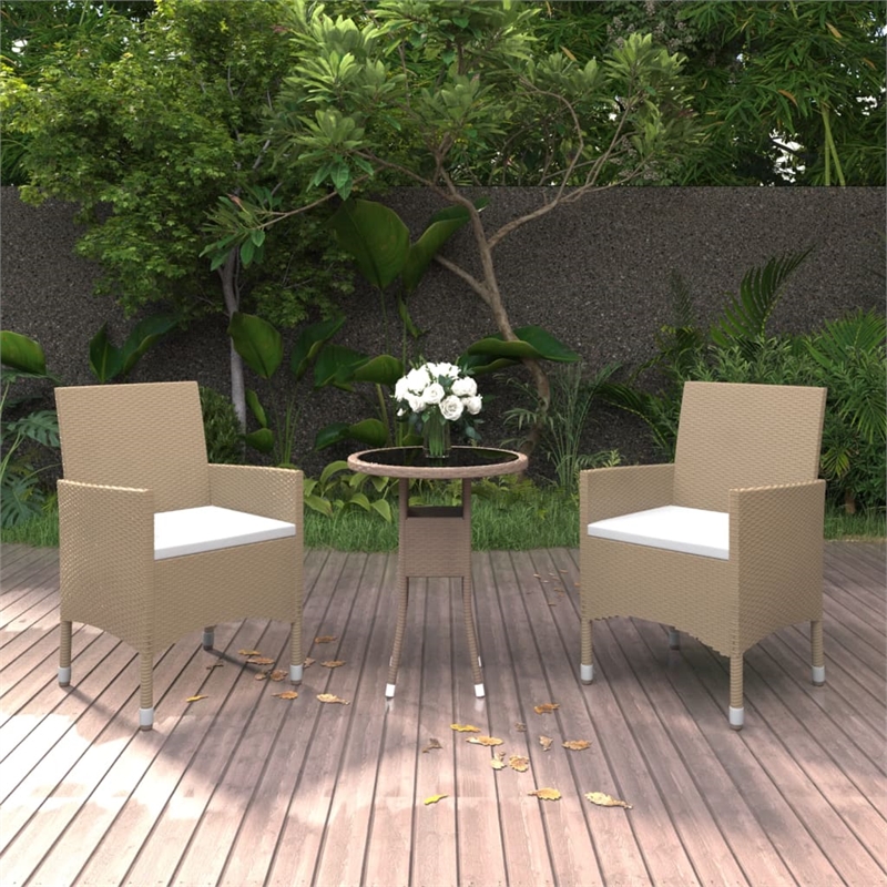 Afuera Living Contemporary Synthetic Poly Rattan Garden Dining Set in Beige