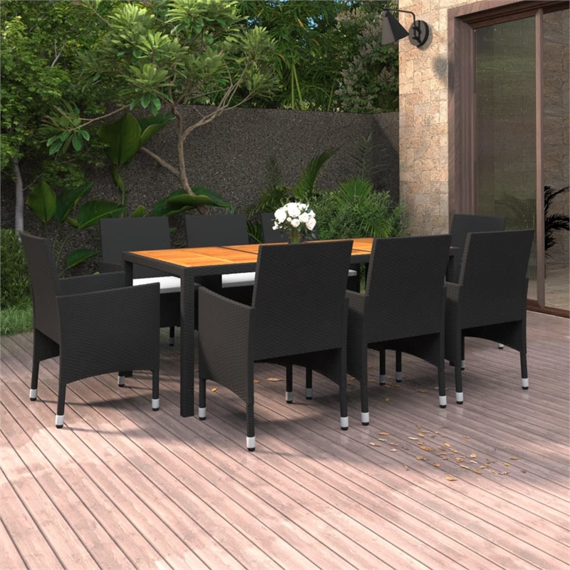 Afuera Living Contemporary Synthetic Poly Rattan Garden Dining Set in Black