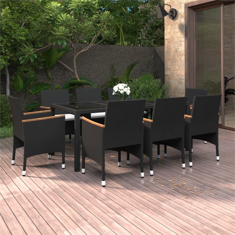 Afuera Living Contemporary Synthetic Poly Rattan Garden Dining Set in Black