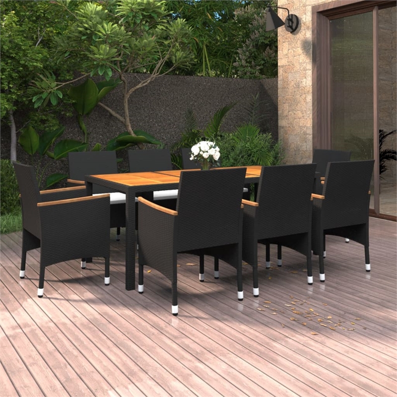 Afuera Living Contemporary Synthetic Poly Rattan Garden Dining Set in Black