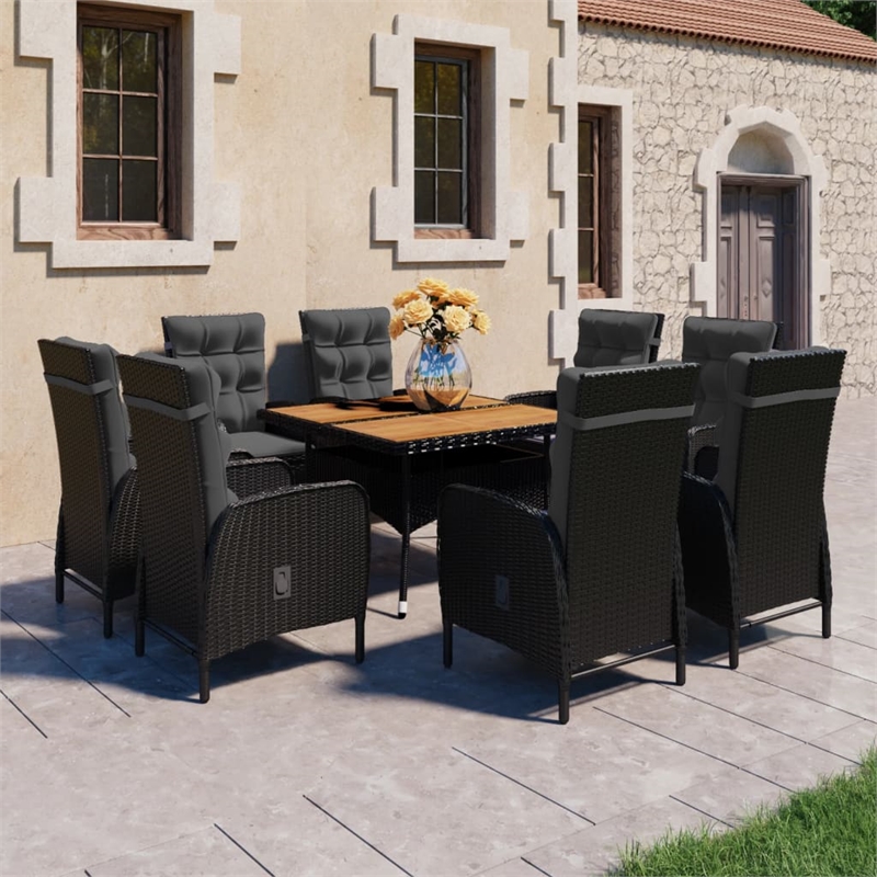 Afuera Living Contemporary Synthetic Poly Rattan Garden Dining Set in Black