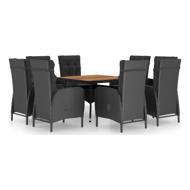 Afuera Living Contemporary Synthetic Poly Rattan Garden Dining Set in Black