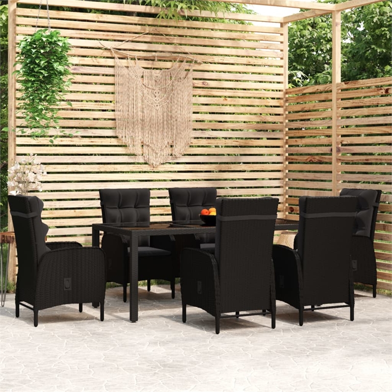 Afuera Living Contemporary Synthetic Poly Rattan Garden Dining Set in Black