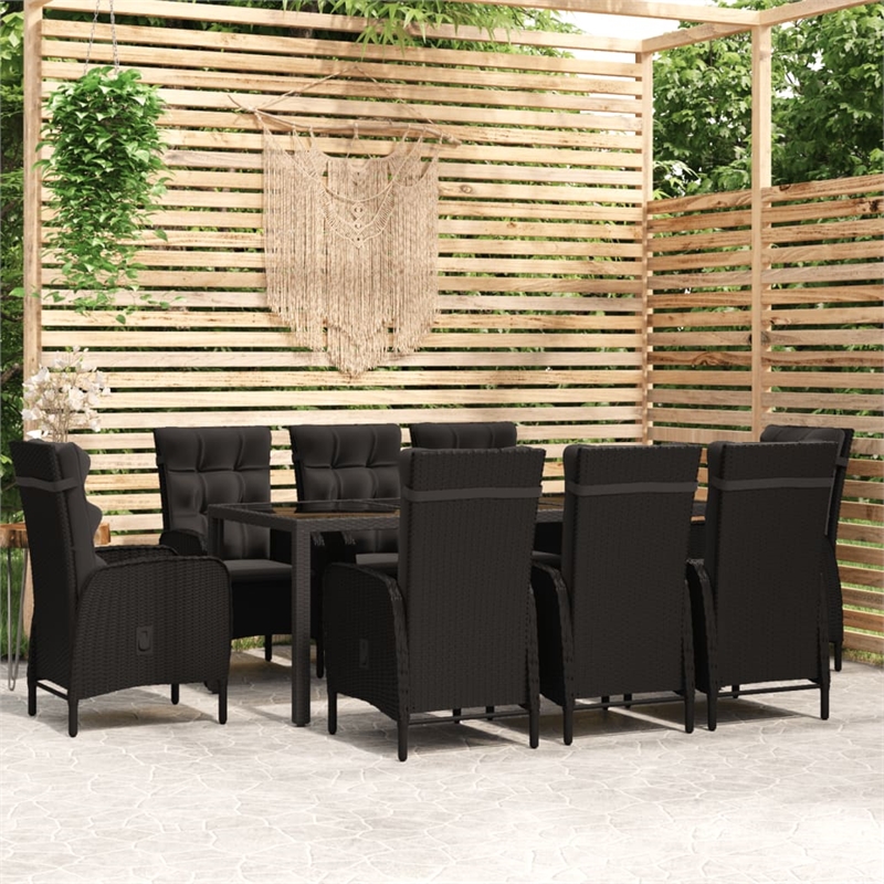 Afuera Living Contemporary Synthetic Poly Rattan Garden Dining Set in Black