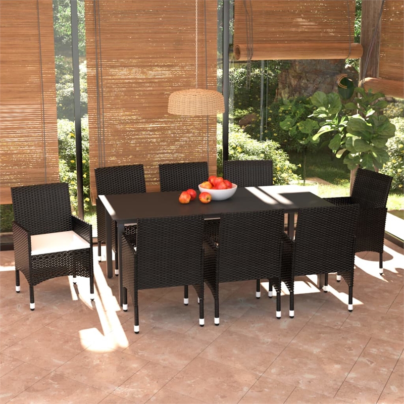 Afuera Living Poly Rattan 9 Piece Rectangular Dining Set in Black