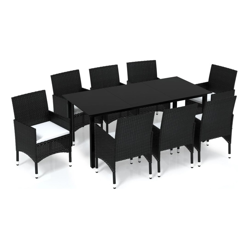 Afuera Living Poly Rattan 9 Piece Rectangular Dining Set in Black
