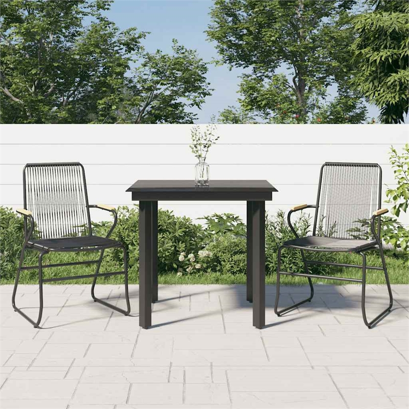 Afuera Living PVC Rattan Small Durable Garden Dining Set in Black