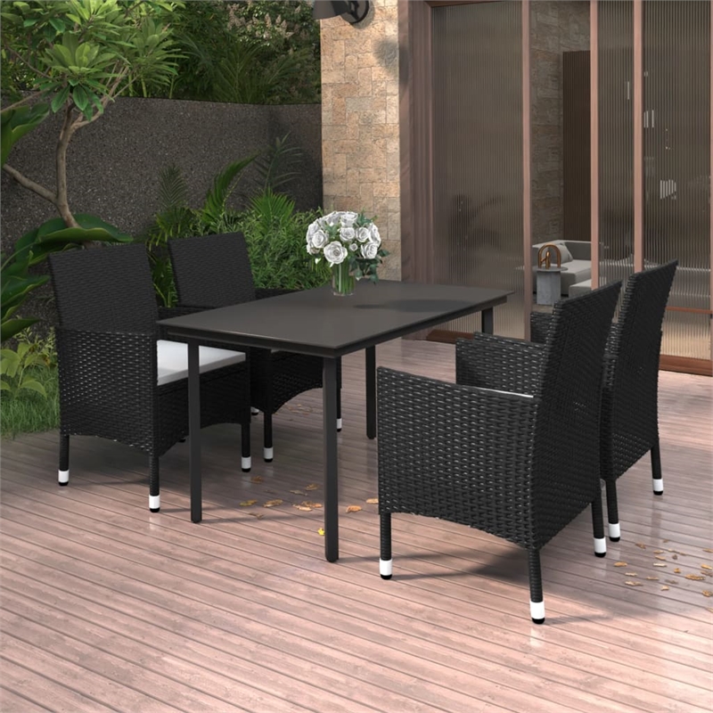 Afuera Living Contemporary PE Rattan Durable Garden Dining Set in Black