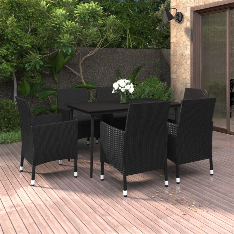 Afuera Living Contemporary PE Rattan Durable Garden Dining Set in Black