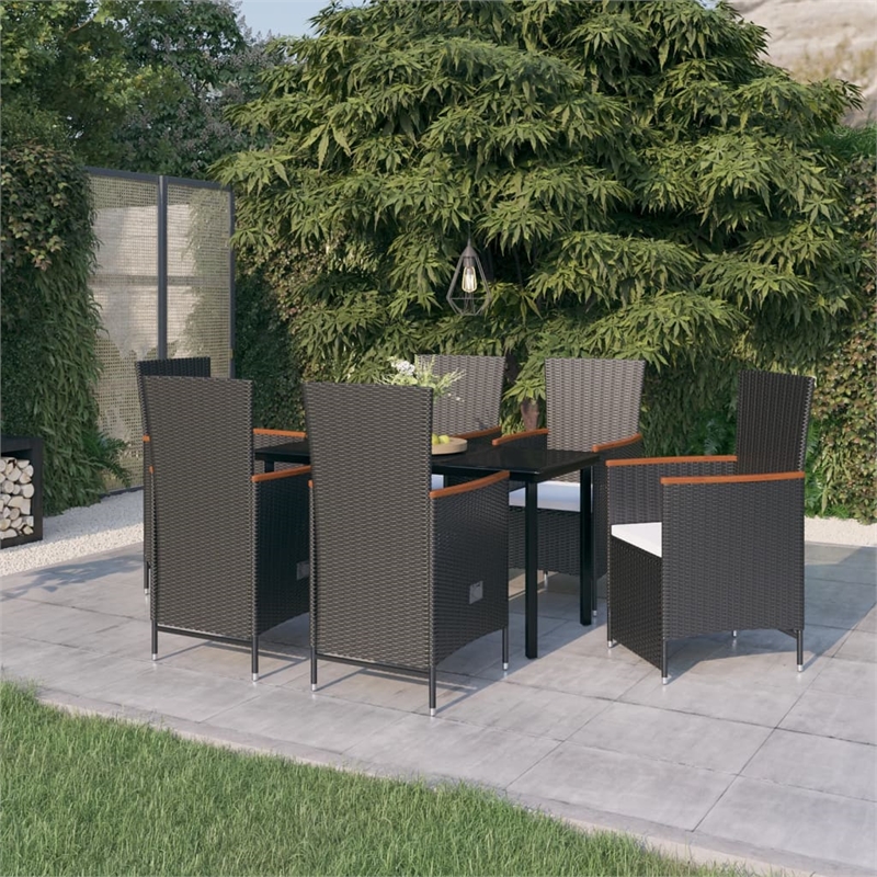 Afuera Living Contemporary PE Rattan Durable Garden Dining Set in Black