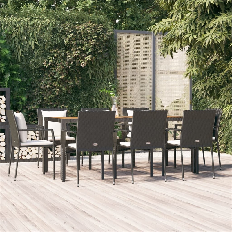 Afuera Living Contemporary PE Rattan Durable Garden Dining Set in Black