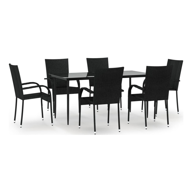 Afuera Living Contemporary PE Rattan Durable Garden Dining Set in Black