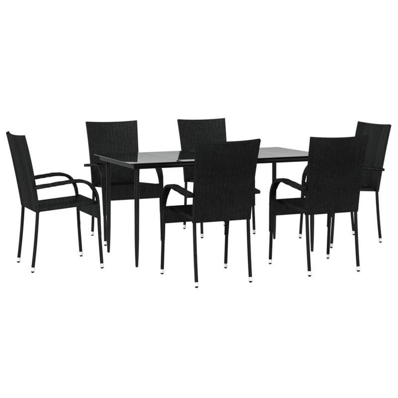 Afuera Living Contemporary PE Rattan Durable Garden Dining Set in Black