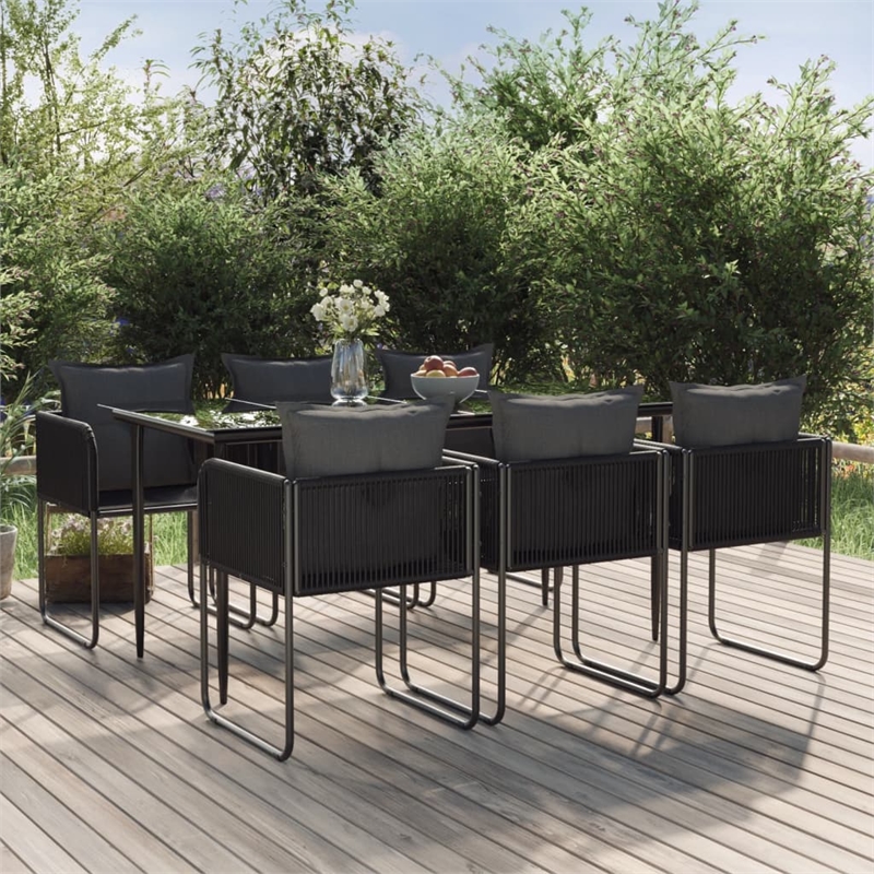 Afuera Living Contemporary PE Rattan Durable Garden Dining Set in Black