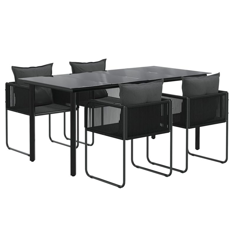Afuera Living Contemporary PE Rattan Durable Garden Dining Set in Black