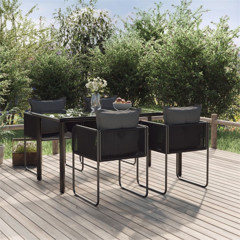 Afuera Living Contemporary PE Rattan Durable Garden Dining Set in Black