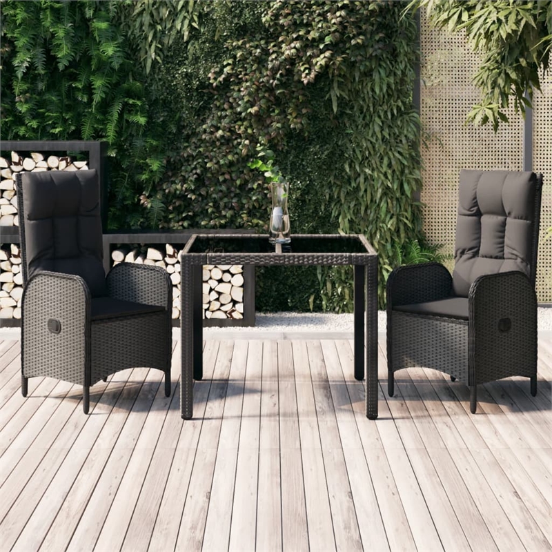 Afuera Living Contemporary PE Rattan Durable Garden Dining Set in Black