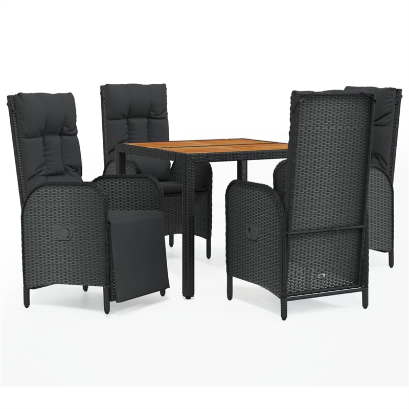 Afuera Living Contemporary PE Rattan Durable Garden Dining Set in Black