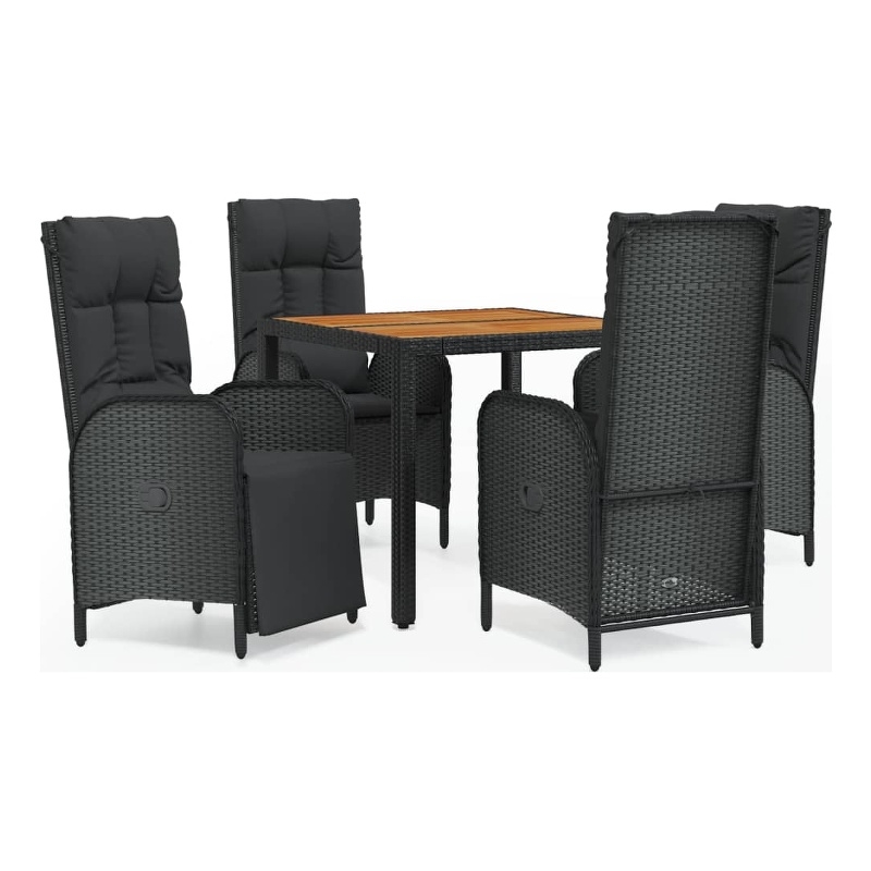 Afuera Living Contemporary PE Rattan Durable Garden Dining Set in Black