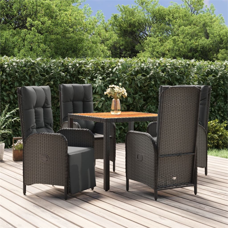Afuera Living Contemporary PE Rattan Durable Garden Dining Set in Black